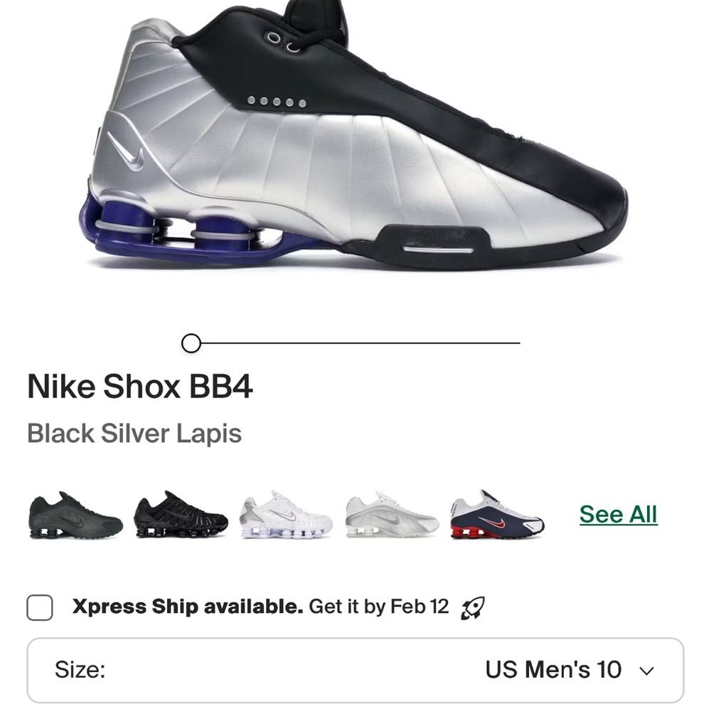 Nike Shox BB4 Men's Sneakers - Black, Silver, and Blue